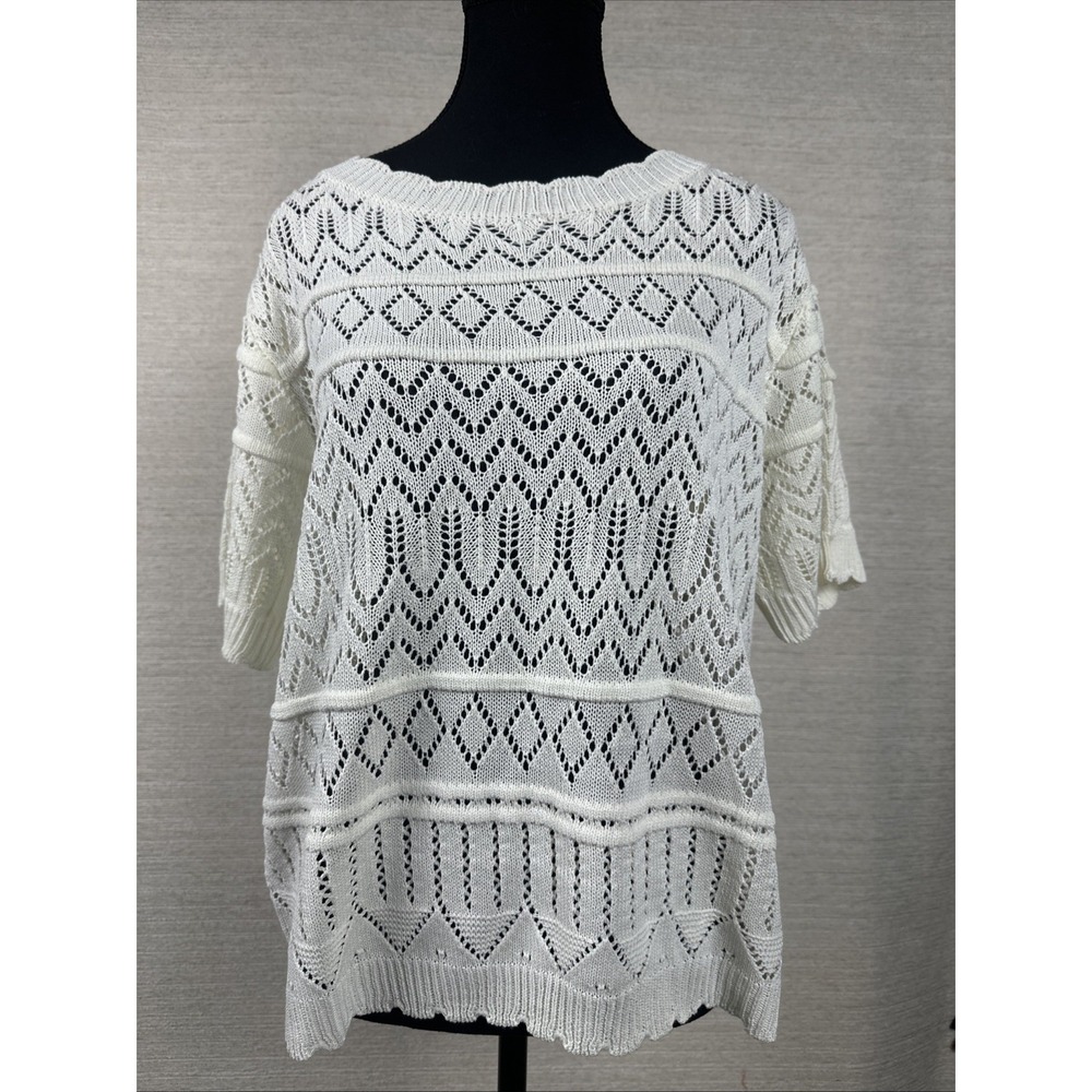 White Birch Women's Open Knit Sweater XL Cream Boho Crochet Lightweight Beach